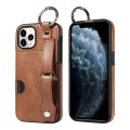 For iPhone 11 Pro Calf Texture Wrist Card Slot Ring Phone Case(Brown)