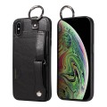 For iPhone XS Max Calf Texture Wrist Card Slot Ring Phone Case(Black)