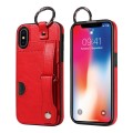 For iPhone X / XS Calf Texture Wrist Card Slot Ring Phone Case(Red)