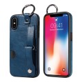 For iPhone X / XS Calf Texture Wrist Card Slot Ring Phone Case(Blue)