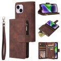 For iPhone 15 Plus Multifunctional Multi-Card Wallet Phone Leather Case(Coffee)