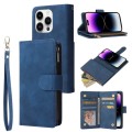 For iPhone 15 Pro Multifunctional Multi-Card Wallet Phone Leather Case(Blue)