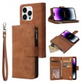 For iPhone 15 Pro Max Multifunctional Multi-Card Wallet Phone Leather Case(Brown)
