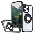 For iPhone 14 Pro Max Transparent U-Ring Holder MagSafe Magnetic Phone Case(Black)