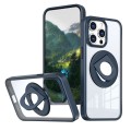 For iPhone 14 Pro Max Transparent U-Ring Holder MagSafe Magnetic Phone Case(Blue)