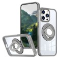 For iPhone 14 Pro Max Transparent U-Ring Holder MagSafe Magnetic Phone Case(Grey)