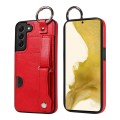 For Samsung Galaxy S22+ 5G Calf Texture Wrist Card Slot Ring Phone Case(Red)