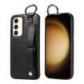 For Samsung Galaxy S23+ 5G Calf Texture Wrist Card Slot Ring Phone Case(Black)