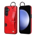 For Samsung Galaxy S23 FE 5G Calf Texture Wrist Card Slot Ring Phone Case(Red)