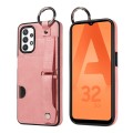 For Samsung Galaxy A32 5G Calf Texture Wrist Card Slot Ring Phone Case(Pink)