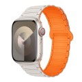For Apple Watch SE 2023 44mm I-Shaped Magnetic Silicone Watch Band(White Orange)