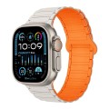 For Apple Watch Ultra 2 49mm I-Shaped Magnetic Silicone Watch Band(White Orange)