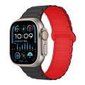 For Apple Watch Ultra 49mm I-Shaped Magnetic Silicone Watch Band(Black Red)