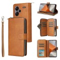 For Xiaomi Redmi Note 13 Pro+ 9 Card Slots Zipper Wallet Bag Leather Phone Case(Brown)