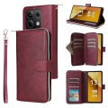 For Xiaomi Redmi Note 13 5G Global 9 Card Slots Zipper Wallet Bag Leather Phone Case(Wine Red)