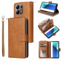 For Xiaomi Redmi Note 13 4G 9 Card Slots Zipper Wallet Bag Leather Phone Case(Brown)