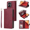 For Xiaomi Redmi Note 13 Pro 4G 9 Card Slots Zipper Wallet Bag Leather Phone Case(Wine Red)