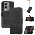 For vivo Y17s 4G Global/Y28 5G India Cubic Skin Feel Flip Leather Phone Case(Black)