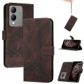 For vivo Y17s 4G Global/Y28 5G India Cubic Skin Feel Flip Leather Phone Case(Brown)