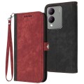 For vivo Y17s 4G Global/Y28 5G India Side Buckle Double Fold Hand Strap Leather Phone Case(Red)