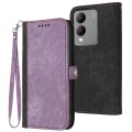 For vivo Y17s 4G Global/Y28 5G India Side Buckle Double Fold Hand Strap Leather Phone Case(Purple)