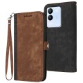 For vivo V30 Lite 5G Global Side Buckle Double Fold Hand Strap Leather Phone Case(Brown)