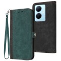 For vivo V29 Lite Side Buckle Double Fold Hand Strap Leather Phone Case(Dark Green)