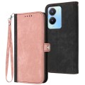 For vivo Y56 5G Global/Y16 4G Global Side Buckle Double Fold Hand Strap Leather Phone Case(Pink)