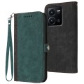 For vivo Y35 4G Global/Y22s 4G Global Side Buckle Double Fold Hand Strap Leather Phone Case(Dark Gre