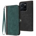 For vivo Y75 5G Global/T1 5G Global Side Buckle Double Fold Hand Strap Leather Phone Case(Dark Green