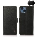 For iPhone 15 KHAZNEH Side-Magnetic Litchi Genuine Leather RFID Phone Case(Black)