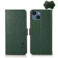 For iPhone 15 KHAZNEH Side-Magnetic Litchi Genuine Leather RFID Phone Case(Green)