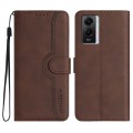 For vivo Y55s 2023 5G/Y55 5G Global Heart Pattern Skin Feel Leather Phone Case(Brown)