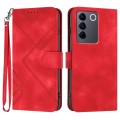 For vivo V27e 4G Global/T2 4G Global Line Pattern Skin Feel Leather Phone Case(Red)