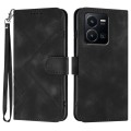 For vivo Y77e 5G Line Pattern Skin Feel Leather Phone Case(Black)