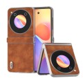 For ZTE nubia Flip ABEEL Three Parts Frosted Transparent Frame Morocco Texture PU Phone Case(Brown)