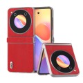 For ZTE nubia Flip ABEEL Three Parts Frosted Transparent Frame Hinge Wood Texture PU Phone Case(Red)