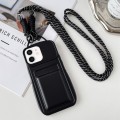 For iPhone 11 Metallic Paint Skin Feel Full Coverage Shockproof Phone Case with Card Bag + Lanyard(B