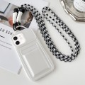 For iPhone 11 Metallic Paint Skin Feel Full Coverage Shockproof Phone Case with Card Bag + Lanyard(W