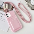 For iPhone 12 Metallic Paint Skin Feel Full Coverage Shockproof Phone Case with Card Bag + Lanyard(P