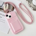 For iPhone 13 Metallic Paint Skin Feel Full Coverage Shockproof Phone Case with Card Bag + Lanyard(P