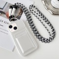 For iPhone 13 Metallic Paint Skin Feel Full Coverage Shockproof Phone Case with Card Bag + Lanyard(W