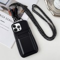 For iPhone 13 Pro Metallic Paint Skin Feel Full Coverage Shockproof Phone Case with Card Bag + Lanya