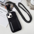 For iPhone 14 Plus Metallic Paint Skin Feel Full Coverage Shockproof Phone Case with Card Bag + Lany