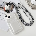 For iPhone 14 Plus Metallic Paint Skin Feel Full Coverage Shockproof Phone Case with Card Bag + Lany