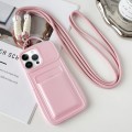 For iPhone 14 Pro Metallic Paint Skin Feel Full Coverage Shockproof Phone Case with Card Bag + Lanya