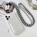 For iPhone 14 Pro Metallic Paint Skin Feel Full Coverage Shockproof Phone Case with Card Bag + Lanya