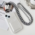 For iPhone 15 Metallic Paint Skin Feel Full Coverage Shockproof Phone Case with Card Bag + Lanyard(W