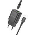 BOROFONE BN14 Royal PD30W Type-C + QC3.0 USB Charger with Type-C to 8 Pin Cable, EU Plug(Black)