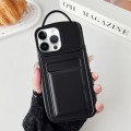 For iPhone 12 Pro Max Metallic Paint Skin Feel Full Coverage Shockproof Phone Case with Card Bag(Bla